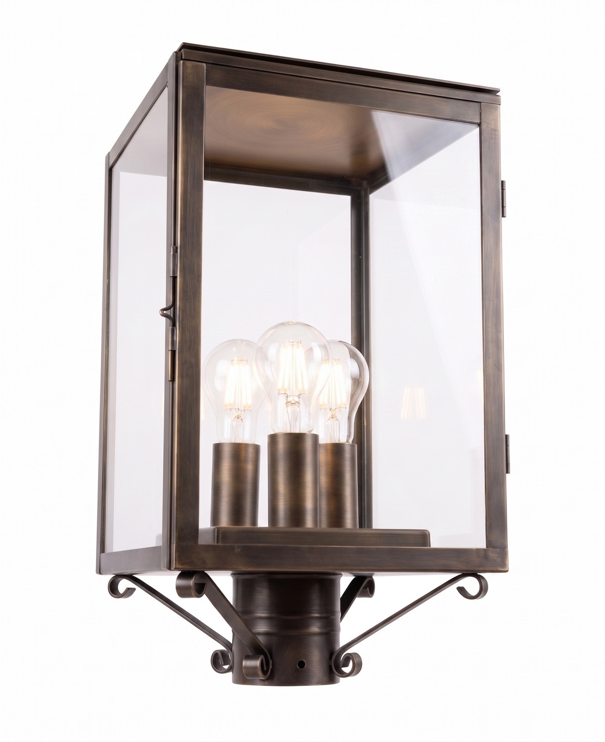 Three Light Post Lantern by Innovations - Westbrook Collection, Dark Brass Finish - 94510-DB-CL