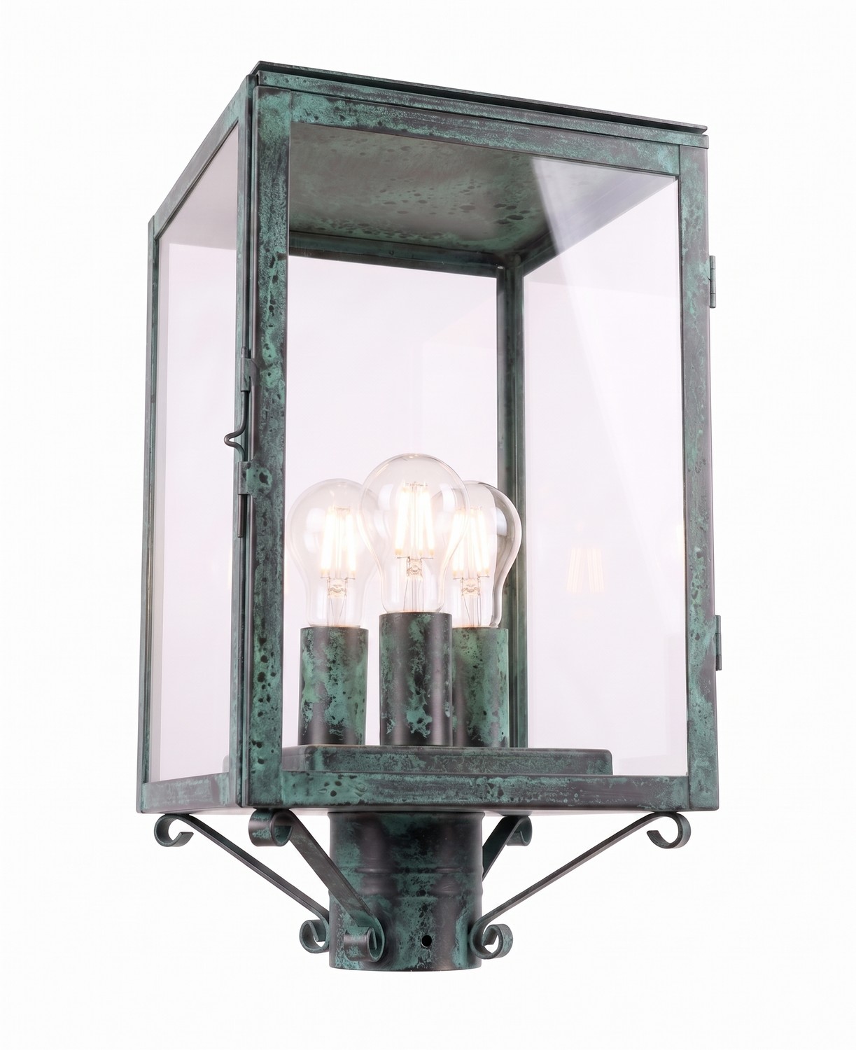 Three Light Post Lantern by Innovations - Westbrook Collection, Verde Green Finish - 94510-VG-CL