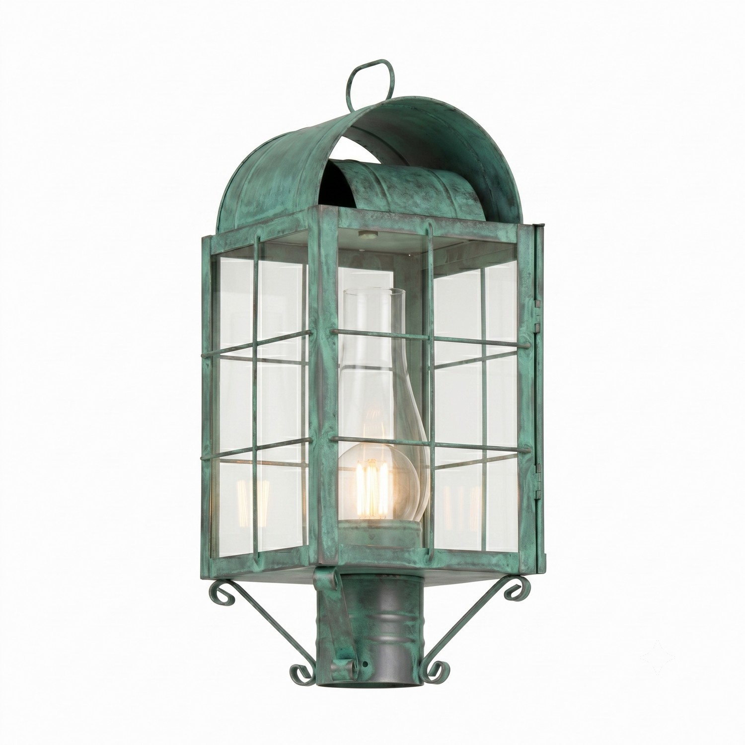 One Light Post Lantern by Innovations - Durham Collection, Verde Green Finish - 9120-H-VG-CL-C