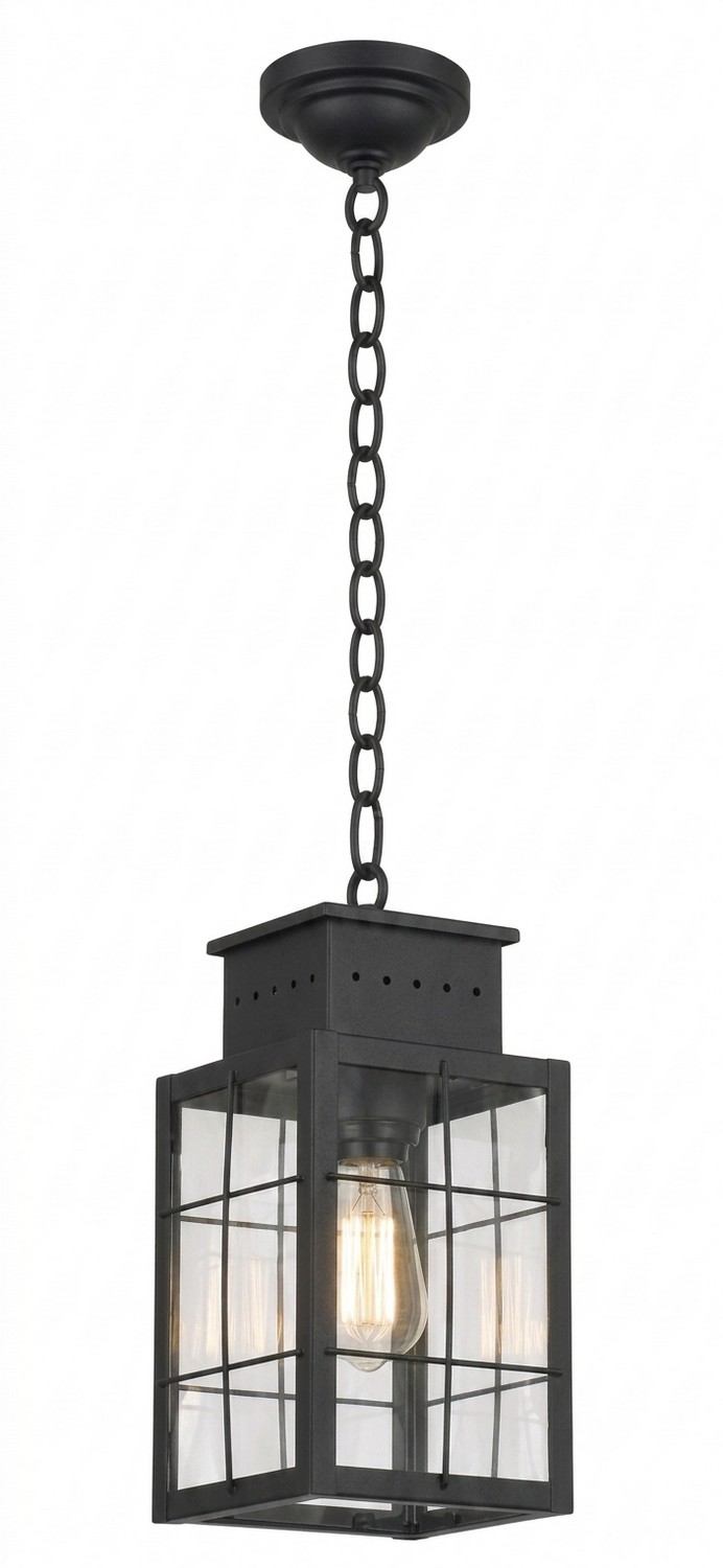 One Light Pendant by Innovations - Norfield Collection, Matte Black Finish - 9422-H-BK-CL
